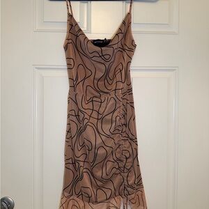 PrettyLittleThing Beige Abstract-Print Slip Dress with side tie up size 8